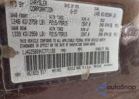 1997 Jeep Grand Cherokee Laredo/Tsi из США, поврежденный, VIN 1J4GZ58S0VC771193